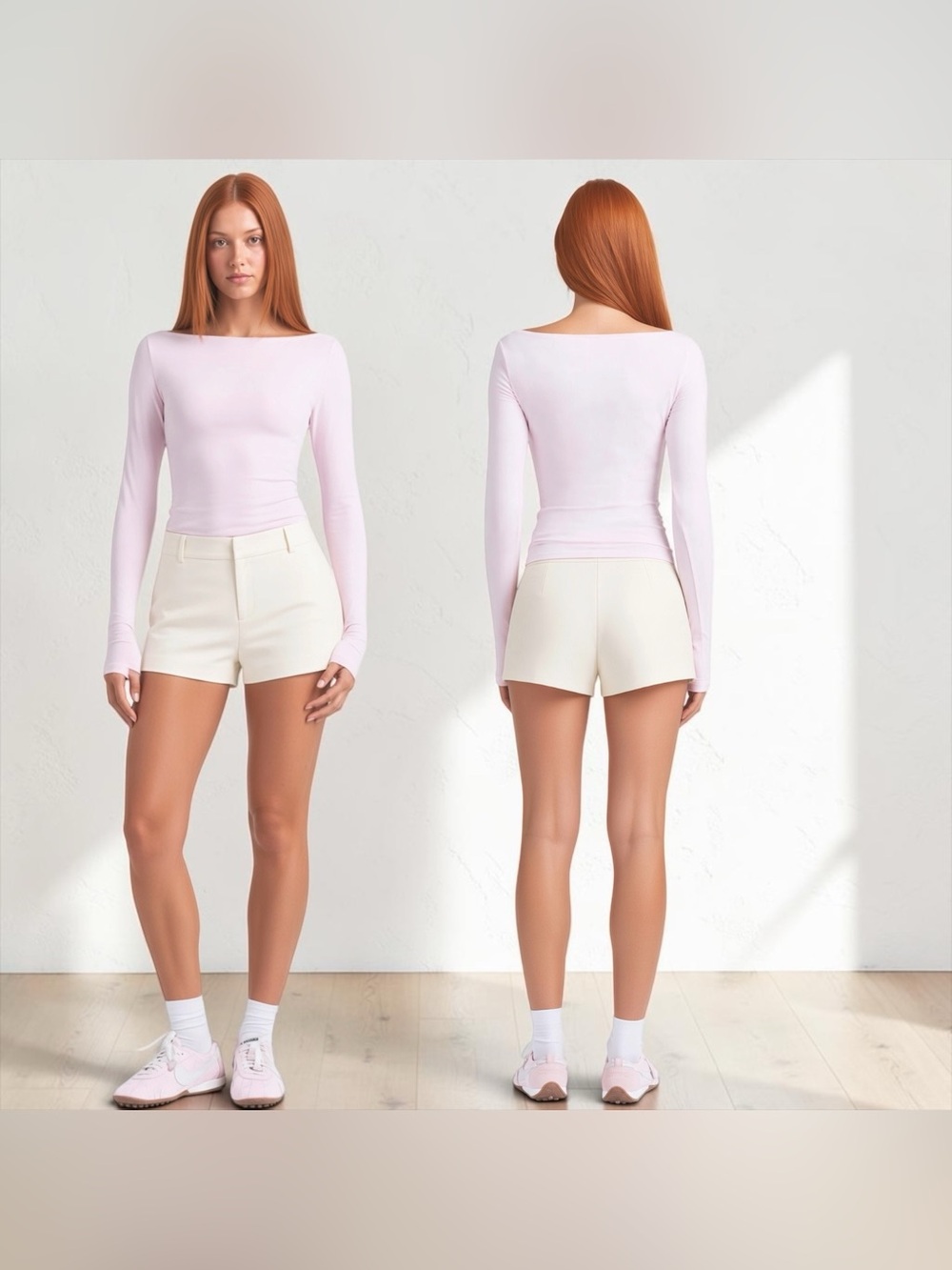 SKIMS Cotton Jersey Boat Neck Long Sleeve Top | Cherry Blossom | S | NWT